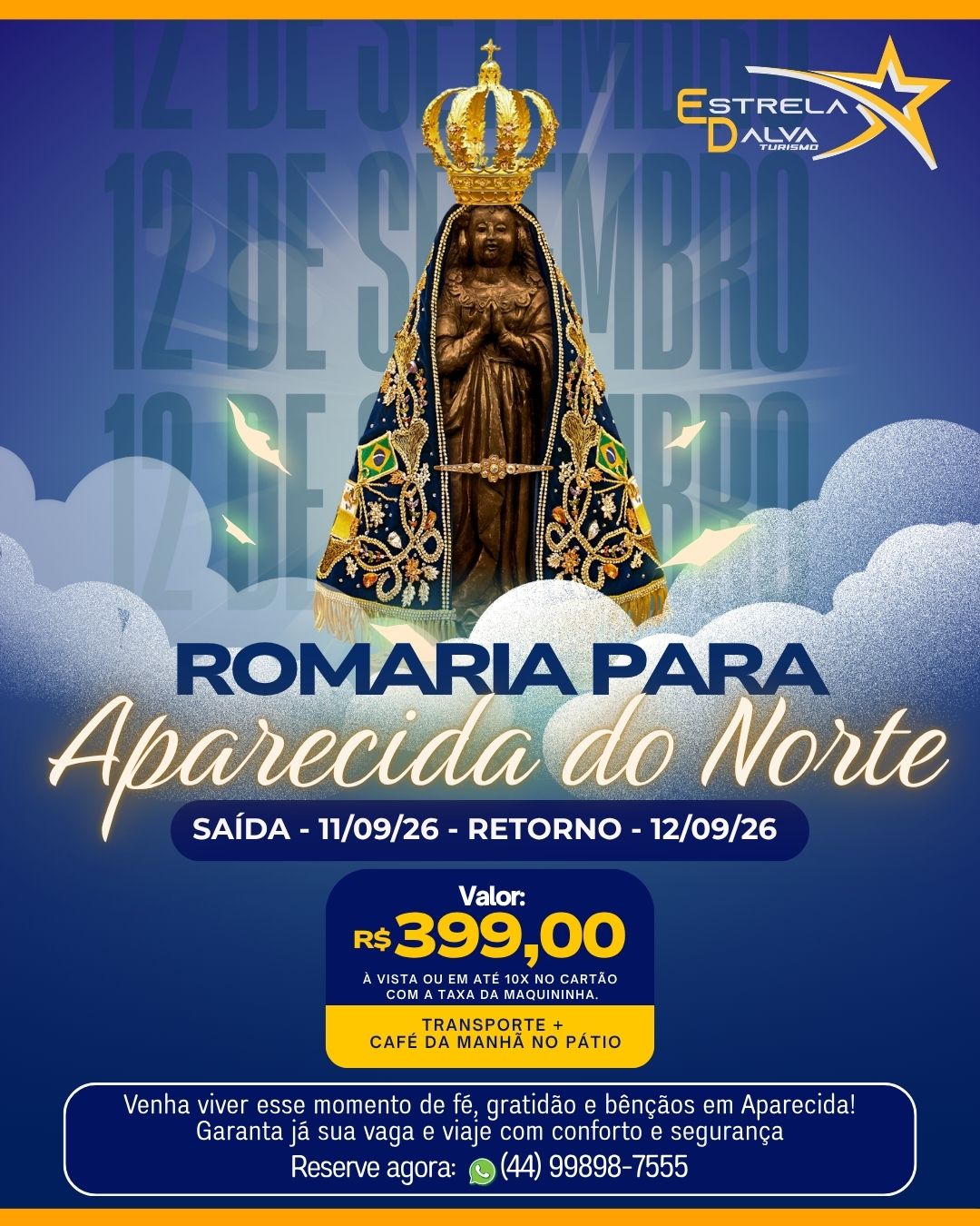 Excursão para Aparecida do Norte · Romaria (11 a 12/09/2026)